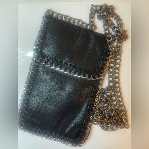 Black Chain-Trim Crossbody cell phone Bag